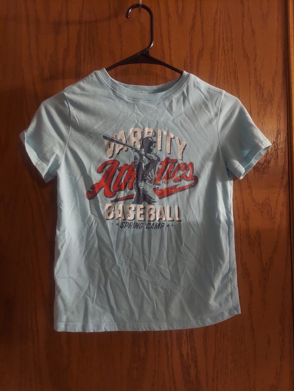 Cat & Jack Boys Medium (8) Light Blue Varsity Baseball Graphic Tee T-Shirt